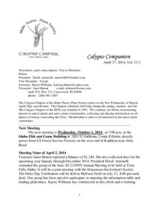 Calypso Companion April 27, 2014, Vol[removed]Newsletter yearly subscription: Free to Members Editor: President: Derek Antonelli [removed] Vice President: Vacant