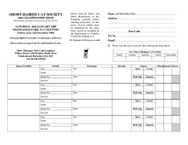 Microsoft Word - SHCS Entry Form 2009