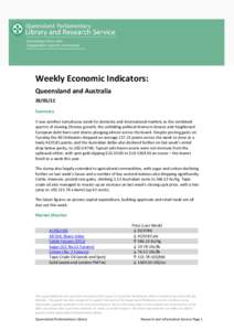       Weekly Economic Indicators:  Queensland and Australia 