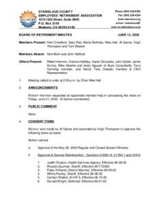 STANISLAUS COUNTY EMPLOYEES’ RETIREMENT ASSOCIATION 1010 10th Street, Suite 5800 P.O. Box 3150 Modesto, CA[removed]BOARD OF RETIREMENT MINUTES