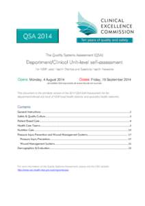 QSA 2014 The Quality Systems Assessment (QSA) Department/Clinical Unit-level self-assessment For NSW Local Health Districts and Specialty Health Networks