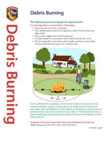 Debris Burning The following are burning permit requirements: Debris Burning  For burning debris in small 4-feet x 4-feet piles: