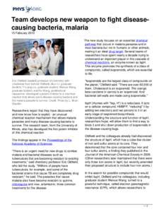 Team develops new weapon to fight disease-causing bacteria, malaria