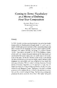 CHAPTER SEVENTEEN  Coming to Terms: Vocabulary as a Means of Defining First-Year Composition KATHLEEN BLAKE YANCEY