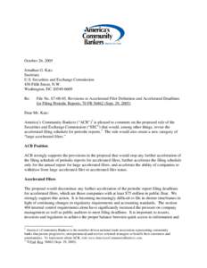 October 26, 2005 Jonathan G. Katz Secretary U.S. Securities and Exchange Commission 450 Fifth Street, N.W. Washington, DC[removed]