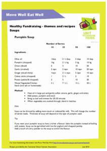 Move Well Eat Well Healthy Fundraising - themes and recipes Soups Pumpkin Soup Number of Serves 10