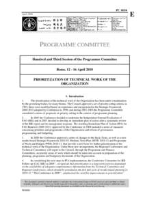 PC[removed]April 2010 PROGRAMME COMMITTEE Hundred and Third Session of the Programme Committee Rome, [removed]April 2010