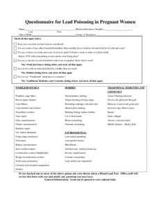 Questionnaire for Lead Poisoning in Pregnant Women