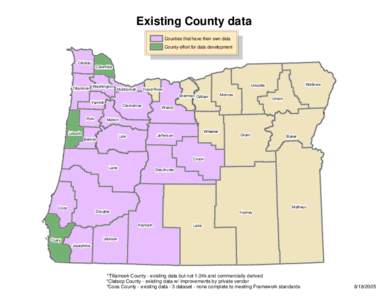 Existing County data Counties that have their own data County effort for data development Clatsop Columbia