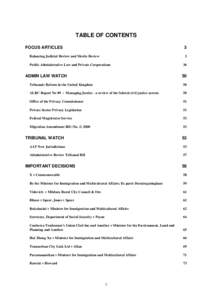 TABLE OF CONTENTS FOCUS ARTICLES 3  Balancing Judicial Review and Merits Review