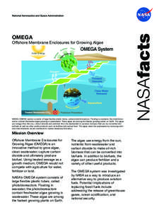 OMEGA  Offshore Membrane Enclosures for Growing Algae NASA’s OMEGA system consists of large flexible plastic tubes, called photobioreactors. Floating in seawater, the photobioreactors contain freshwater algae growing i