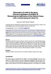 A peer-reviewed open-access journal  ZooKeys 39: 37–[removed]Systematics of moths in the genus Catocala (Lepidoptera, Erebidae) IV. Nomenclatorial...