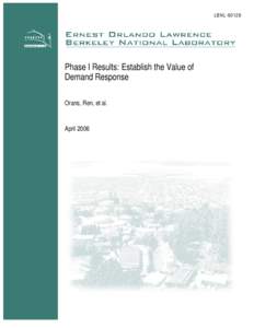 Phase 1 Results: Establish the Value of Demand Response
