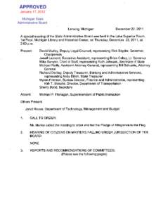 APPROVED January 17, 2012 Michigan State Administrative Board Lansing, Michigan