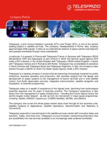 Leonardo-Finmeccanica / Telespazio / Economy of Europe / Economy of Italy / Science and technology in Europe / European Space Agency / Draft:Telespazio VEGA Deutschland GmbH / Gktrk-1