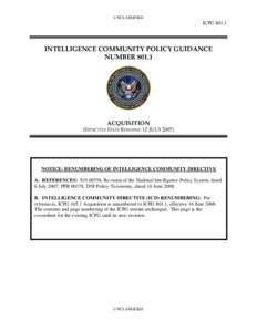 UNCLASSIFIED  ICPG[removed]INTELLIGENCE COMMUNITY POLICY GUIDANCE NUMBER 801.1