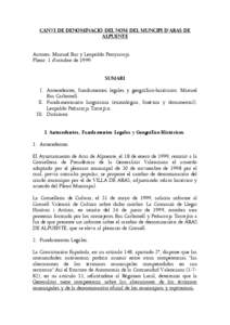 CANVI DE DENOMINACIÓ DEL NOM DEL MUNCIPI D’ARAS DE ALPUENTE Autores: Manuel Bas y Leopoldo Penyarroja.