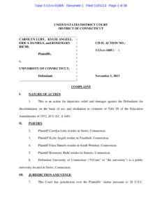 Case 3:13-cvDocument 1 FiledPage 1 of 38  UNITED STATES DISTRICT COURT DISTRICT OF CONNECTICUT ____________________________________ CAROLYN LUBY, KYLIE ANGELL, :