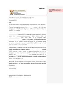 ANNEXURE Q Comment [MS1]: Insert Provincial Logo, address and contact person at Province  Private Bag X901, Pretoria, 0001, 134 Pretorius Street, HSRC Building, Pretoria