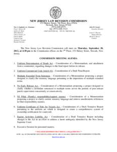 NEW JERSEY LAW REVISION COMMISSION Vito A. Gagliardi, Jr., Chairman Peter J. Barnes III Andrew O. Bunn Albert Burstein John J. Farmer, Jr.