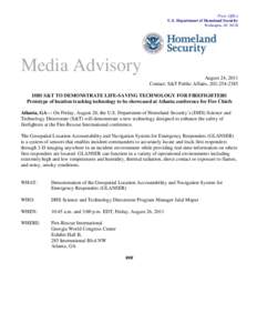 Press Office U.S. Department of Homeland Security Washington, DC[removed]Media Advisory August 24, 2011