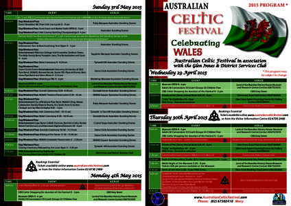 2015 PROGRAM *  Sunday 3rd May 2015 TIME  EVENT