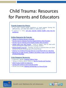 Child Trauma: Resources for Parents and Educators