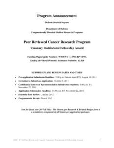 Program Announcement Defense Health Program Department of Defense Congressionally Directed Medical Research Programs  Peer Reviewed Cancer Research Program