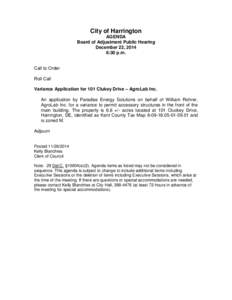 City of Harrington AGENDA Board of Adjustment Public Hearing December 22, 2014 6:30 p.m.