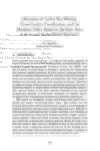 Discussion of “Labor Tax Reforms, Cross-Country Coordination, and the Monetary Policy Stance in the Euro Area: A Structural Model-Based Approach” Raf Wouters National Bank of Belgium