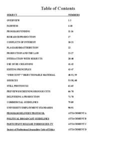 Table of Contents SUBJECT NUMBERS  OVERVIEW