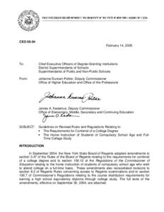 THE STATE EDUCATION DEPARTMENT / THE UNIVERSITY OF THE STATE OF NEW YORK / ALBANY, NY[removed]CEO 05-04