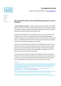 Microsoft Word - Media Release  - AIG 2013 Winner of The Australian Business Award for Service Excellence.docx