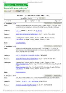 Essential Science Indicators Version 2.3 HIGHLY CITED PAPERS FOR (CHEN CLP*) Sorted by: 