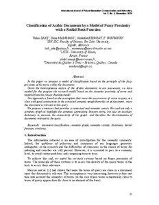 Microsoft Word - 4-Classification of Arabic Documents by a Model of Fuzzy Proximity with a Radial Basis Function