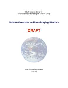 Study Analysis Group 15 Exoplanet Exploration Program Analysis Group Science Questions for Direct Imaging Missions  DRAFT