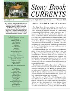 Stony Brook  CURRENTS Vol. VIII, No. 1  A Newsletter of the Suffield Historical Society