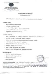 UNIVERSITÉ CHEIKH ANTA DIOP DE DAKAR  Ecole Supérieure Polyteclpjq ue Service des Ressources Humaines  BP 5085 _ DAKAR - FANN