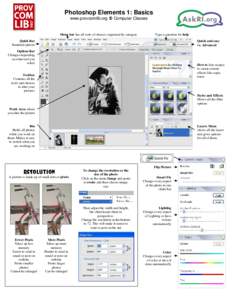 Photoshop Elements 1: Basics www.provcomlib.org  Computer Classes Menu bar has all sorts of choices organized by category  Type a question for help