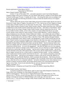 Southern Campaign American Revolution Pension Statements Pension application of John Moore S18133 fn21NC Transcribed by Will Graves State of South Carolina, York District On this 11th day of November 1833 – personally 