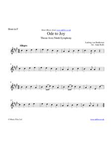 Horn in F  Sheet Music from www.mfiles.co.uk Ode to Joy Theme from Ninth Symphony