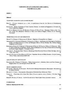 Contents of Acta Zoologica Bulgarica, Volume[removed]), 2012 Issue 1 Editorial ..............................................................................................................................................