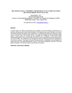 REAL ESTATE GLOBAL COMPETITION: THE IMPORTANCE OF GOVERNANCE FROM REAL ESTATE PRESPECTIVES IN MALAYSIA David Martin, PhD. Muhammad Najib Razali Faculty of Technology Management, Universiti Tun Hussein Onn Malaysia (UTHM)