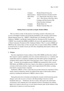 May 14, 2010 To whom it may concern: Company: Mizuho Financial Group, Inc. Representative: Takashi Tsukamoto, President & CEO Head Office: