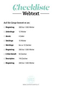 Checkliste Webtext Auf die Länge kommt es an: a Blogbeitrag: