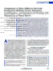 COSMETIC Comparison of Three Different Fat Graft Preparation Methods: Gravity Separation, Centrifugation, and Simultaneous Washing with Filtration in a Closed System Min Zhu, M.D.