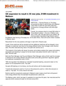 GE expansion to result in 30 new jobs, $10M investment in Mattoon