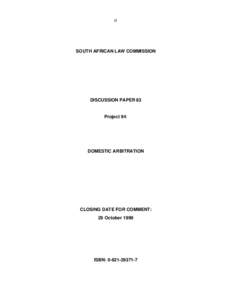 Discusion paper 83 Project 94 Domestic Arbitration