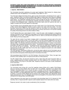 SUO-MOTU CASES AND CASES REGISTERED ON THE BASIS OF PRESS REPORTS FORWARDED TO THE COMMISSION DURING THE PERIOD W.E.FTOAND THE STATUS OF ACTION TAKEN BY THE NHRC IN THESE CASES. 1. Case No. 2432/