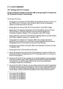 P7_TA-PROV[removed]TEC Meeting and EU/US Summit European Parliament resolution of 22 October 2009 on the upcoming EU-US Summit and the Transatlantic Economic Council Meeting  The European Parliament,